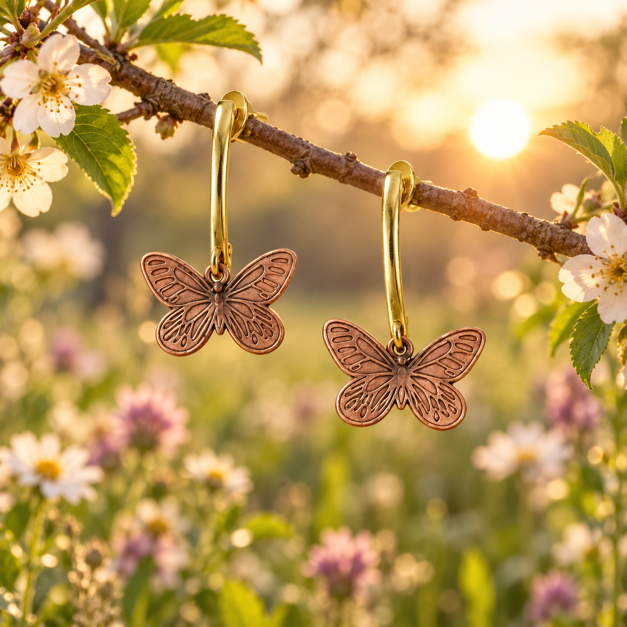 Copper Butterfly Drop Earrings