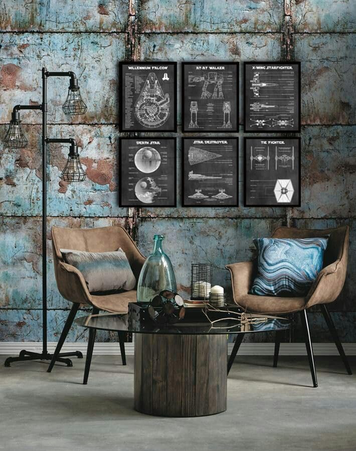 Star Wars Blueprints - Star Wars Poster, Starwars Wall Decor, Starwars Posters for Walls, Deathstar, Millennium Falcon, X Wing, Tie Fighter, AT-AT Gifts
