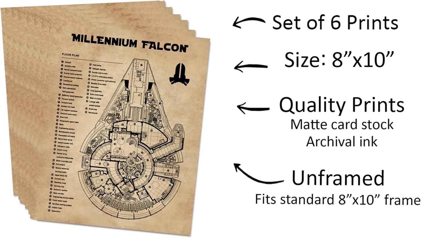 Star Wars Blueprints - Star Wars Poster, Starwars Wall Decor, Starwars Posters for Walls, Deathstar, Millennium Falcon, X Wing, Tie Fighter, AT-AT Gifts