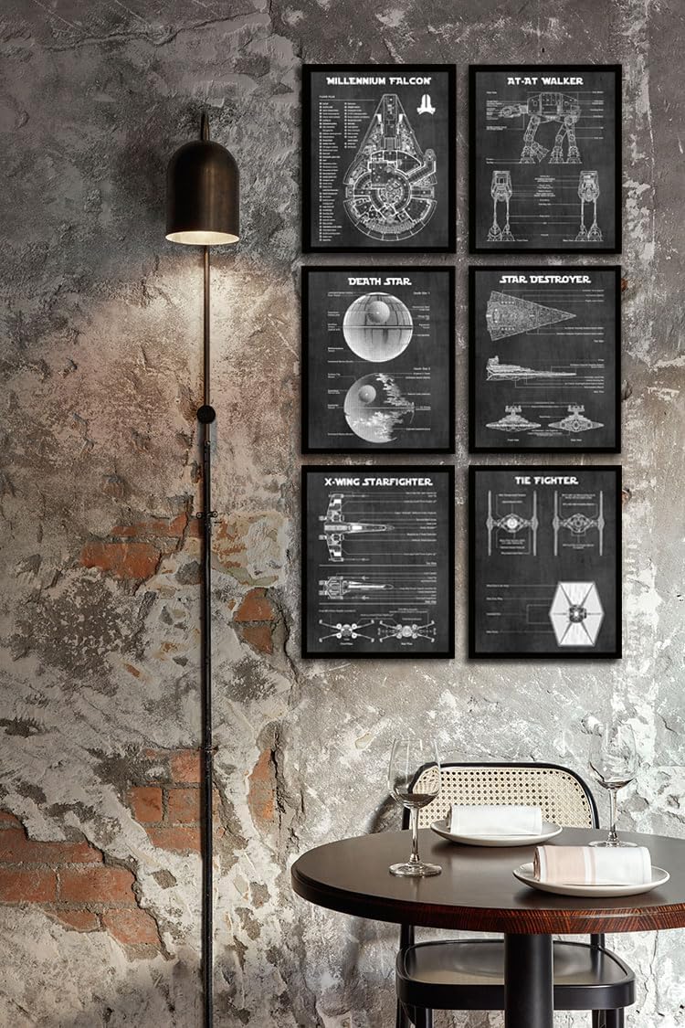 Star Wars Blueprints - Star Wars Poster, Starwars Wall Decor, Starwars Posters for Walls, Deathstar, Millennium Falcon, X Wing, Tie Fighter, AT-AT Gifts