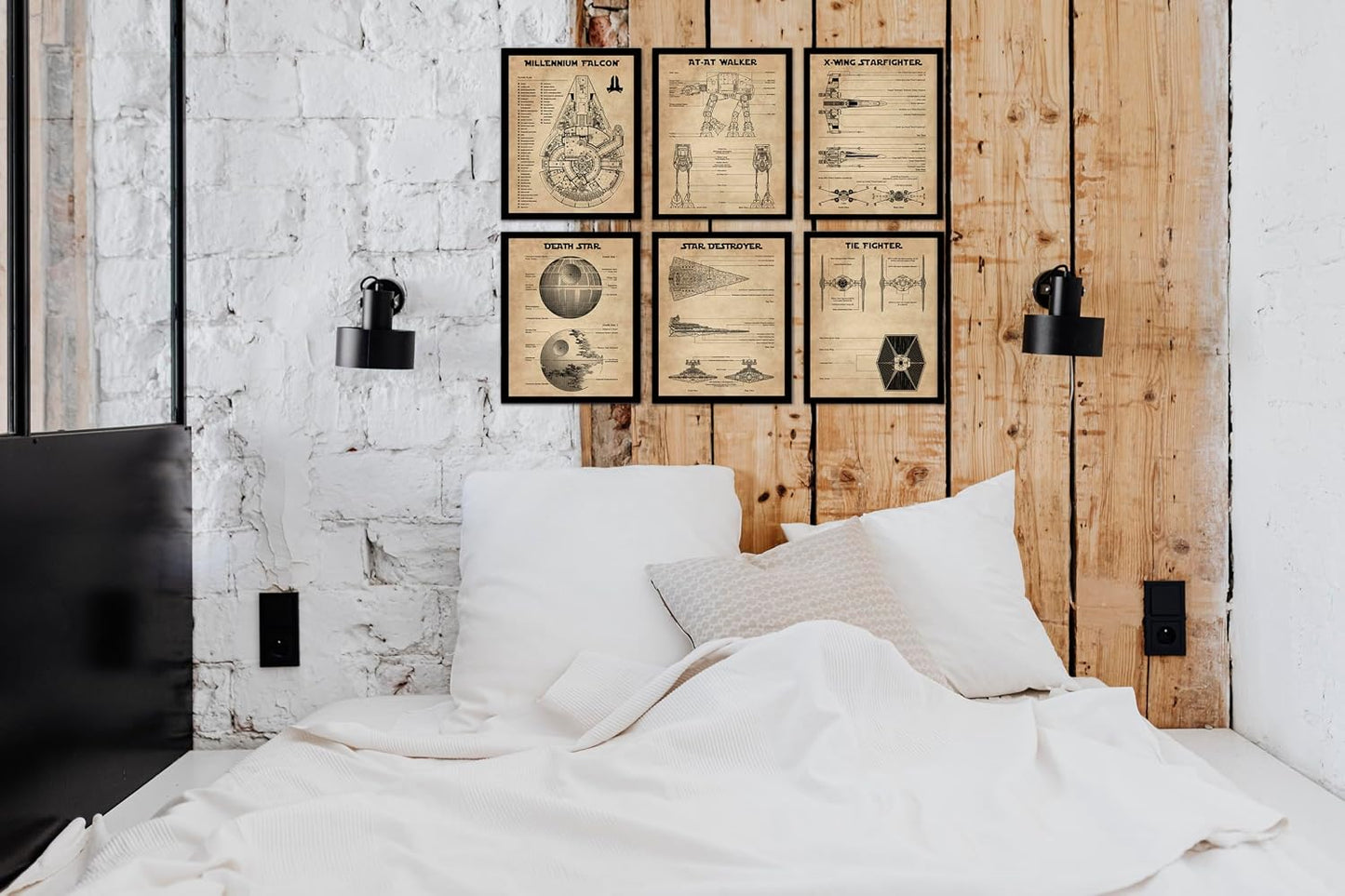 Star Wars Blueprints - Star Wars Poster, Starwars Wall Decor, Starwars Posters for Walls, Deathstar, Millennium Falcon, X Wing, Tie Fighter, AT-AT Gifts