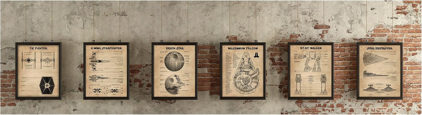 Star Wars Blueprints - Star Wars Poster, Starwars Wall Decor, Starwars Posters for Walls, Deathstar, Millennium Falcon, X Wing, Tie Fighter, AT-AT Gifts