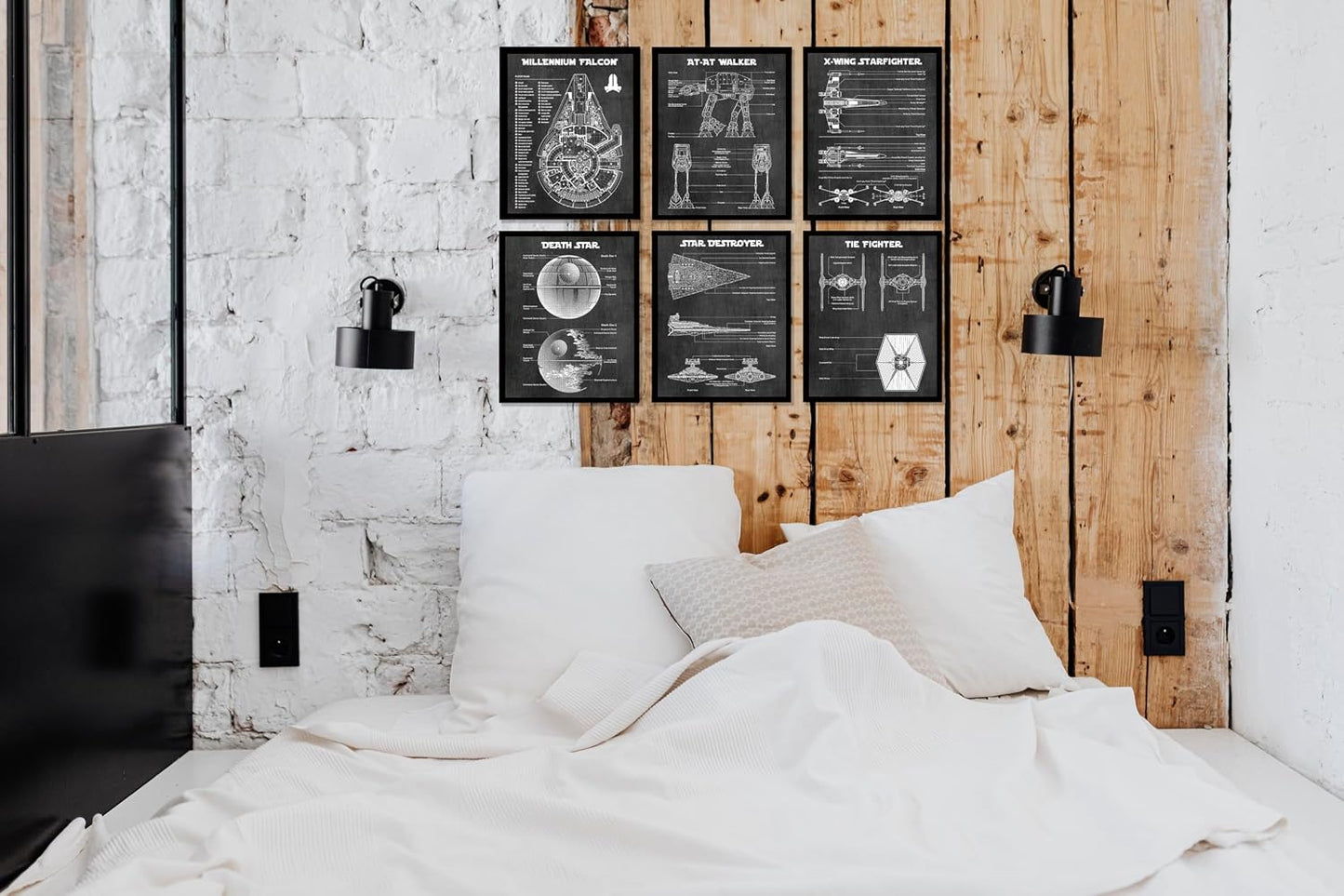 Star Wars Blueprints - Star Wars Poster, Starwars Wall Decor, Starwars Posters for Walls, Deathstar, Millennium Falcon, X Wing, Tie Fighter, AT-AT Gifts