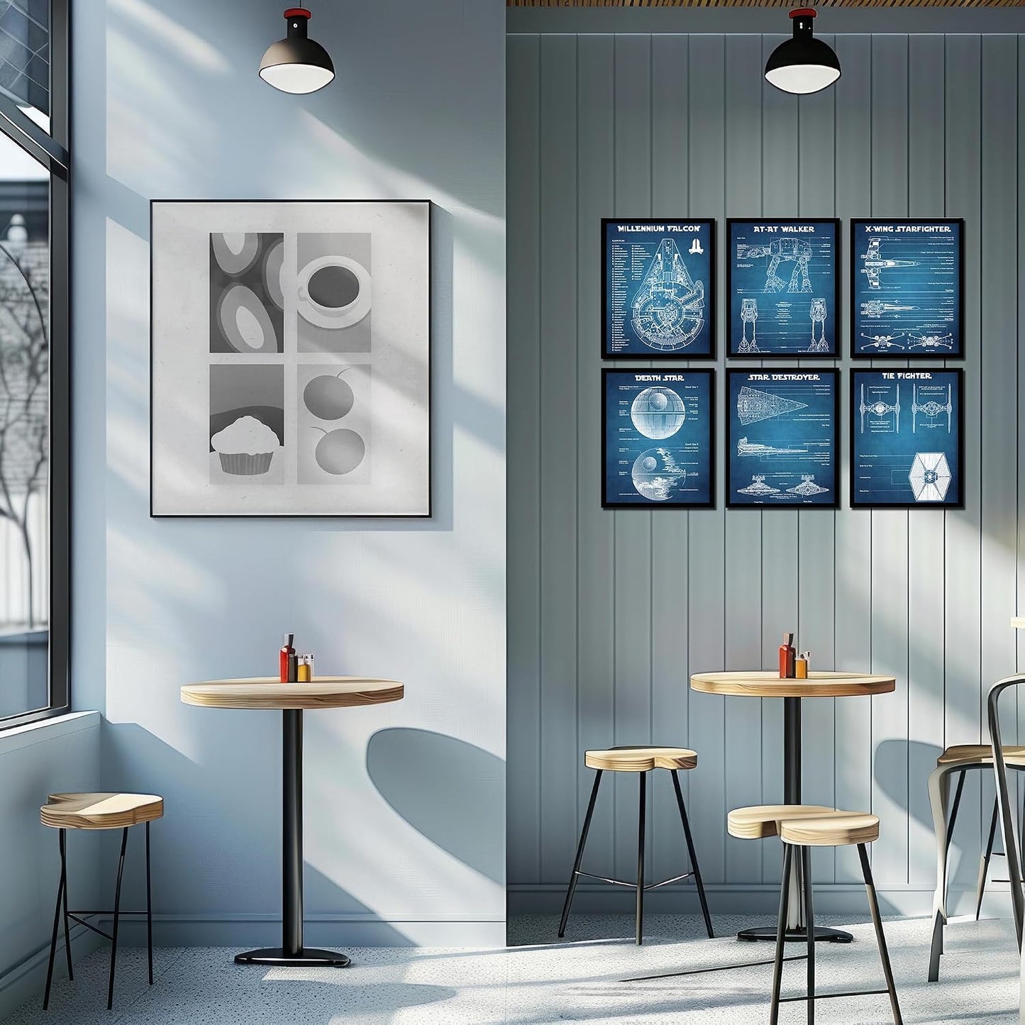 Star Wars Blueprints - Star Wars Poster, Starwars Wall Decor, Starwars Posters for Walls, Deathstar, Millennium Falcon, X Wing, Tie Fighter, AT-AT Gifts