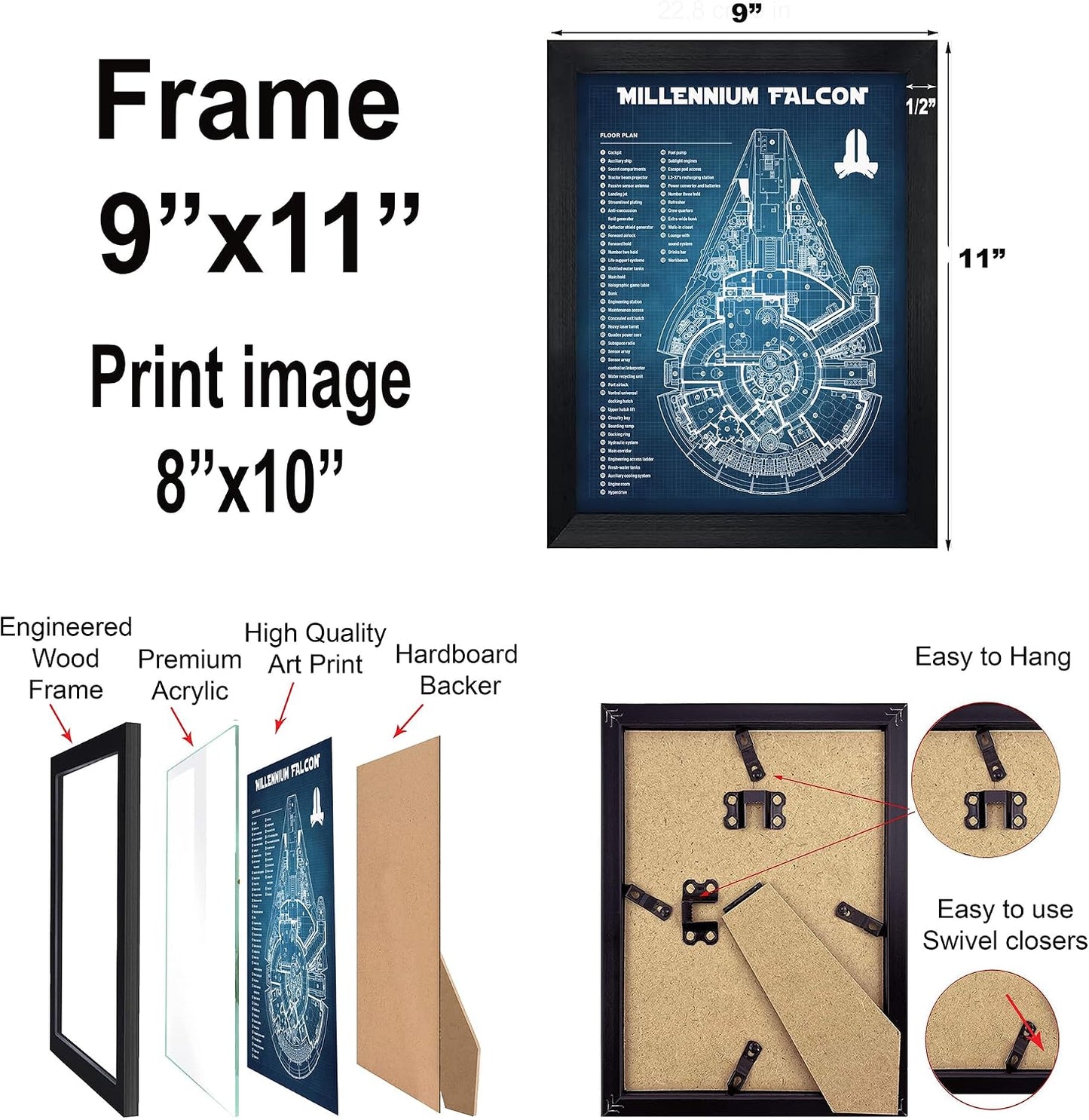 Star Wars Blueprints - Star Wars Poster, Starwars Wall Decor, Starwars Posters for Walls, Deathstar, Millennium Falcon, X Wing, Tie Fighter, AT-AT Gifts