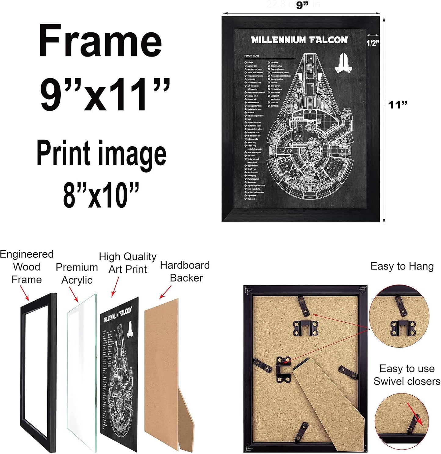 Star Wars Blueprints - Star Wars Poster, Starwars Wall Decor, Starwars Posters for Walls, Deathstar, Millennium Falcon, X Wing, Tie Fighter, AT-AT Gifts