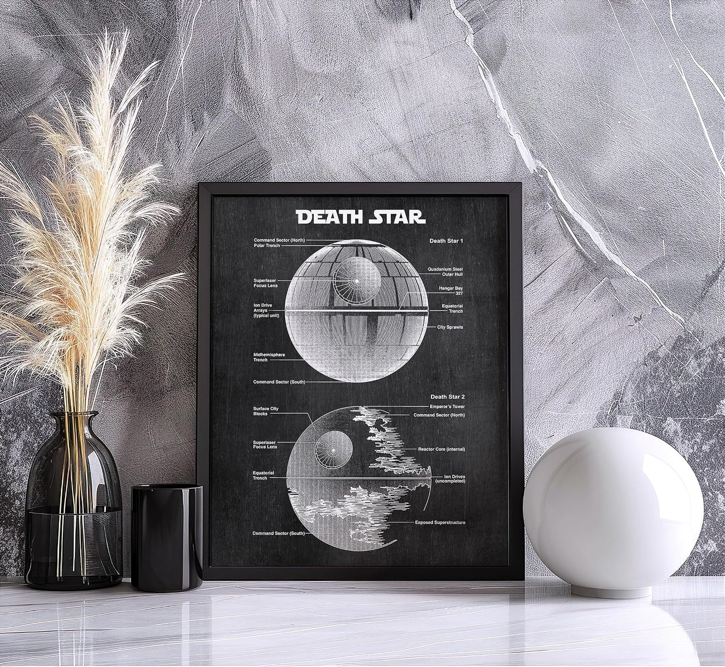 Star Wars Blueprints - Star Wars Poster, Starwars Wall Decor, Starwars Posters for Walls, Deathstar, Millennium Falcon, X Wing, Tie Fighter, AT-AT Gifts