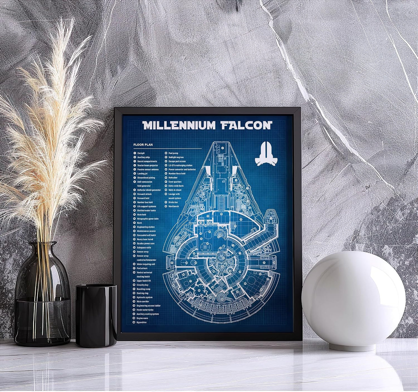 Star Wars Blueprints - Star Wars Poster, Starwars Wall Decor, Starwars Posters for Walls, Deathstar, Millennium Falcon, X Wing, Tie Fighter, AT-AT Gifts