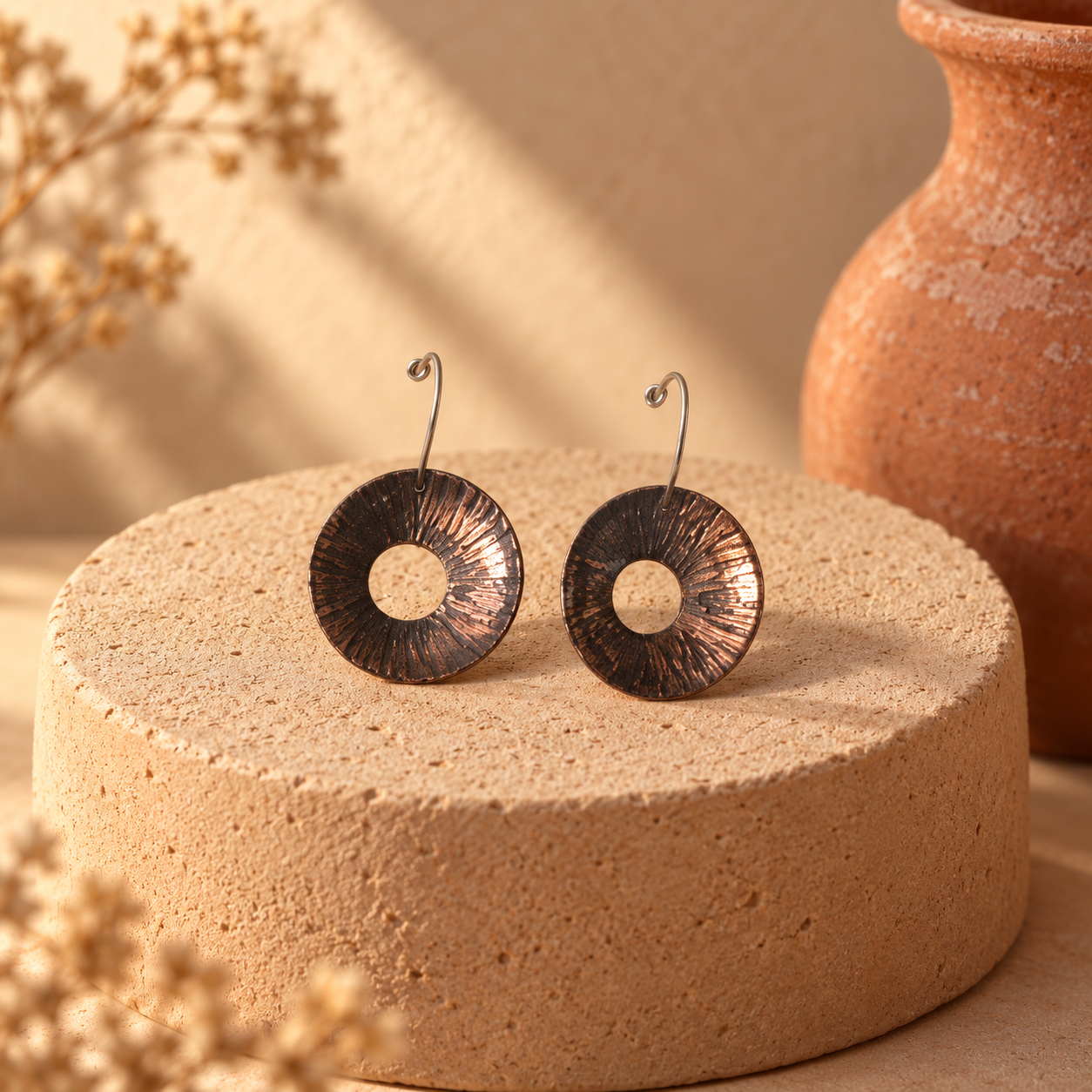 Sunburst Copper Drop Earrings