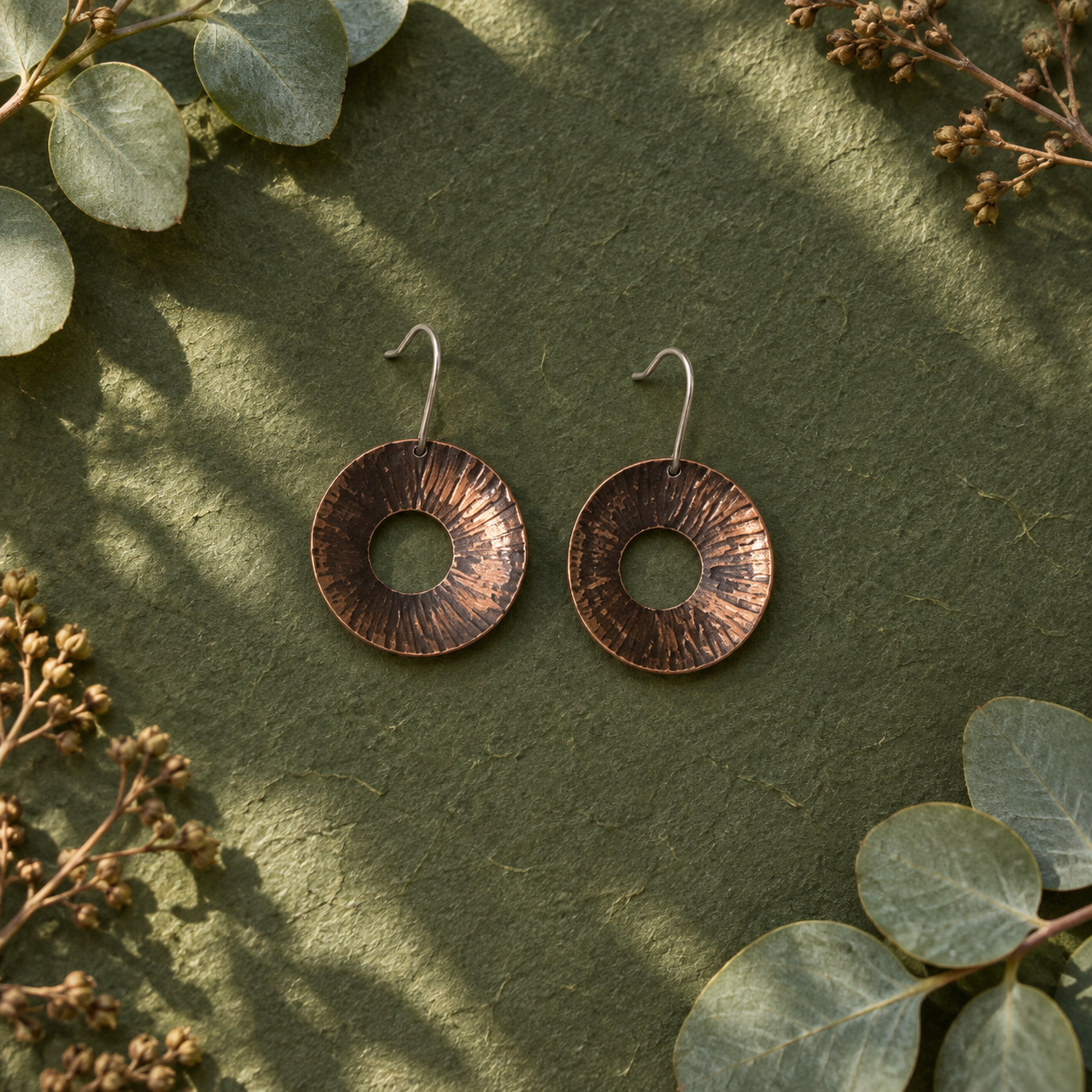 Sunburst Copper Drop Earrings