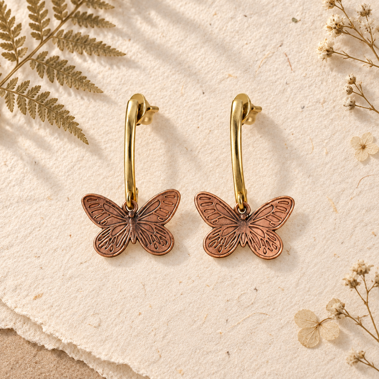 Copper Butterfly Drop Earrings