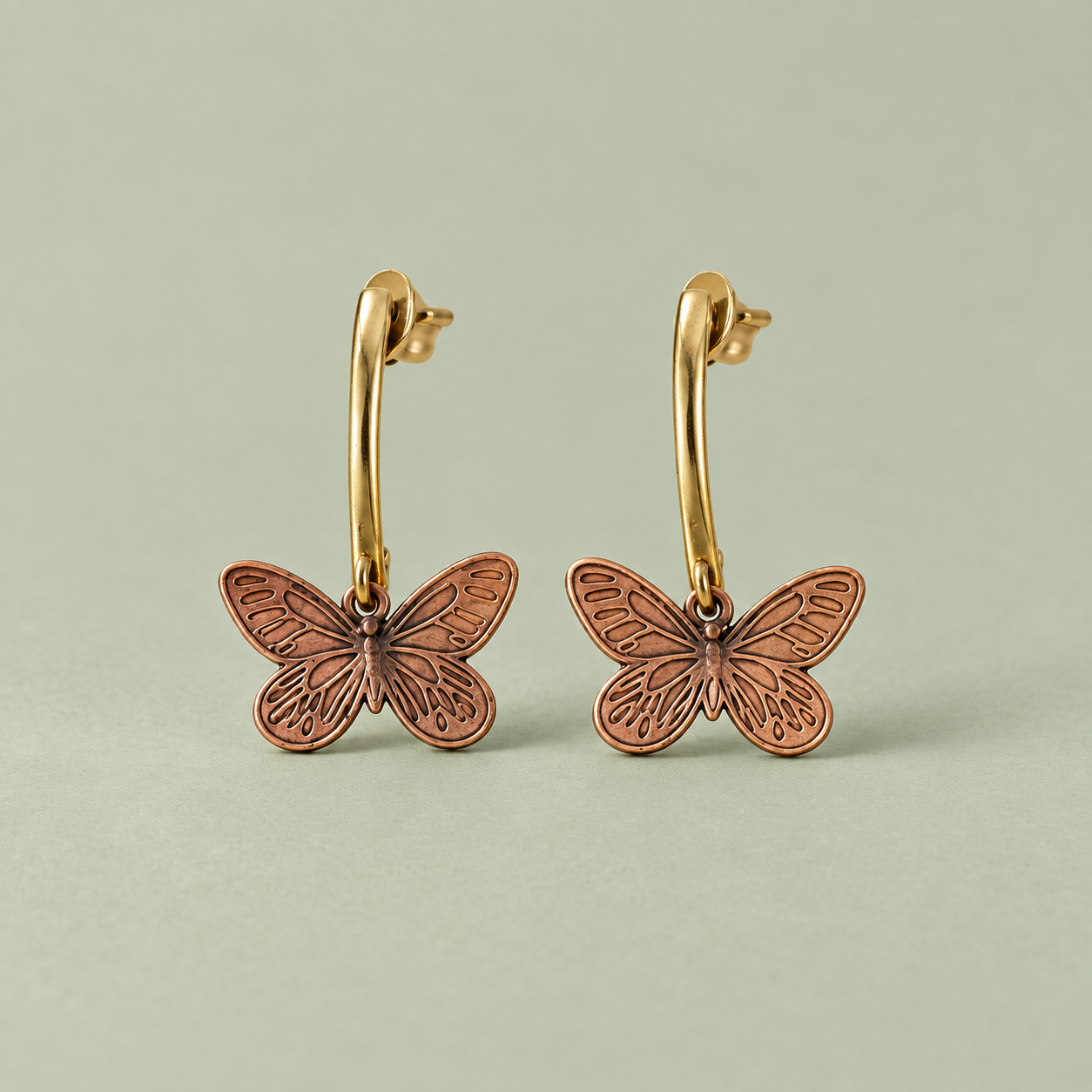 Copper Butterfly Drop Earrings