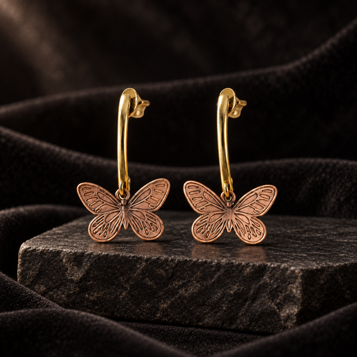 Copper Butterfly Drop Earrings