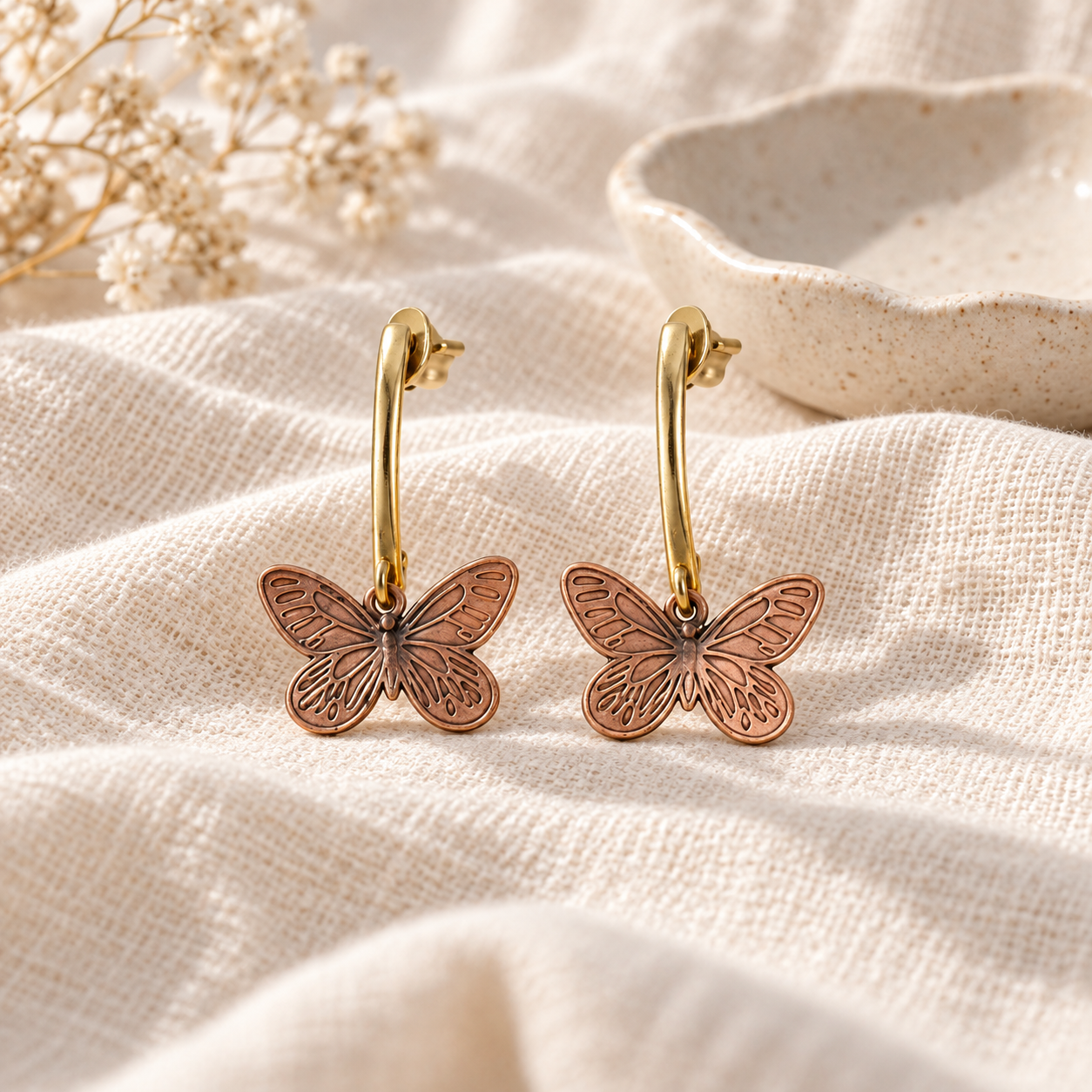 Copper Butterfly Drop Earrings