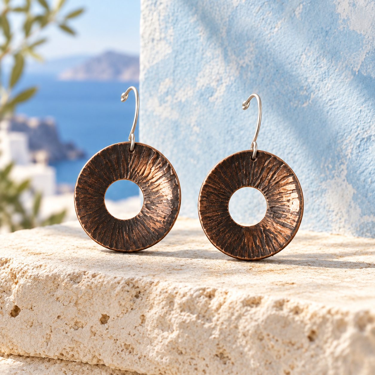 Sunburst Copper Drop Earrings